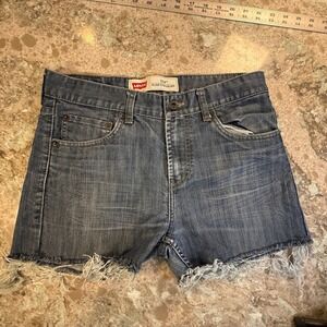 Levis 514 Slim Straight‎ Blue Denim Cut Off Shorts Frayed Hem Womens 30 Waist